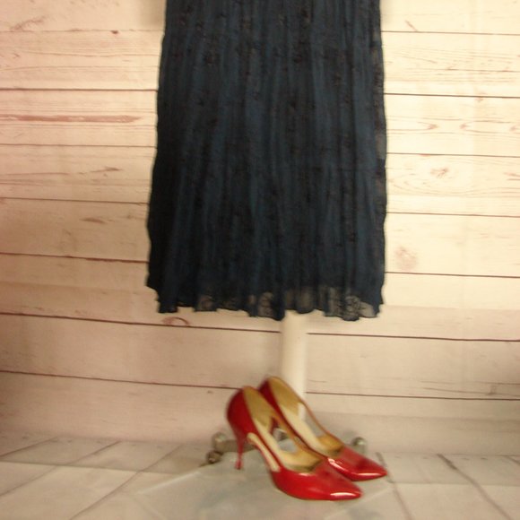 Navy Blue Embroidered Broomstick Layered Skirt PS - Picture 16 of 16